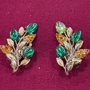 Elegant Silver and Green Leaf Earrings